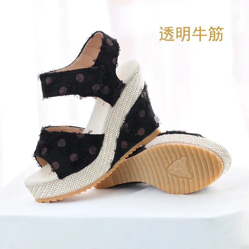 New Fashion Ladies Bottom Fish Mouth Dot High Heel Platform Wedge Sandals Female