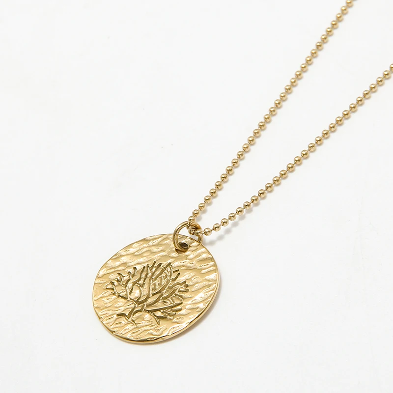 Stainless Steel Women Accessories Vintage Jewelry Gold Plated Medallion Coin Tree Of Life Pendant Necklace