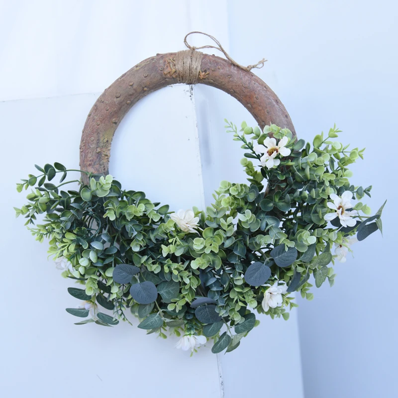 18inch decorative flowers wreaths and plants Forest Daisy Half Wreath for Christmas Front Door