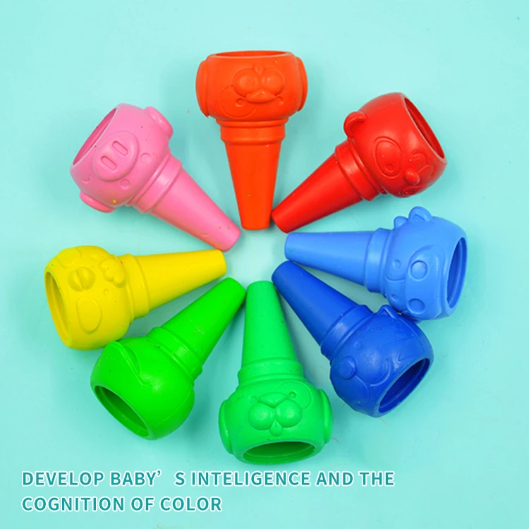 Солнечный искусство Солнечный пластиковый карандаш в форме животных палец Crayon 12 видов цветов Крайон Jari Mainan Edukasi