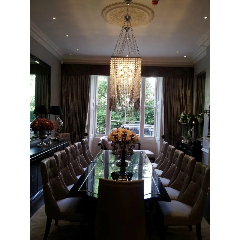 Led Rectangle Dining Table Pendant Light Modern Home Decorative Hanging Lights Luxury Silver Crystal Tassel Chandelier Wedding
