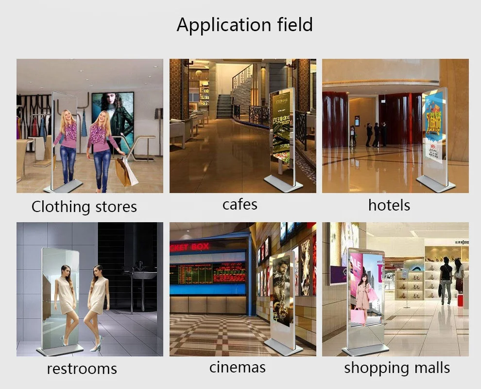 Floor Standing LCD Magic Mirror Glass Photo Booth 10-Point Capacitive Touch Screen Win OS I3 3217U Video Advertising Players