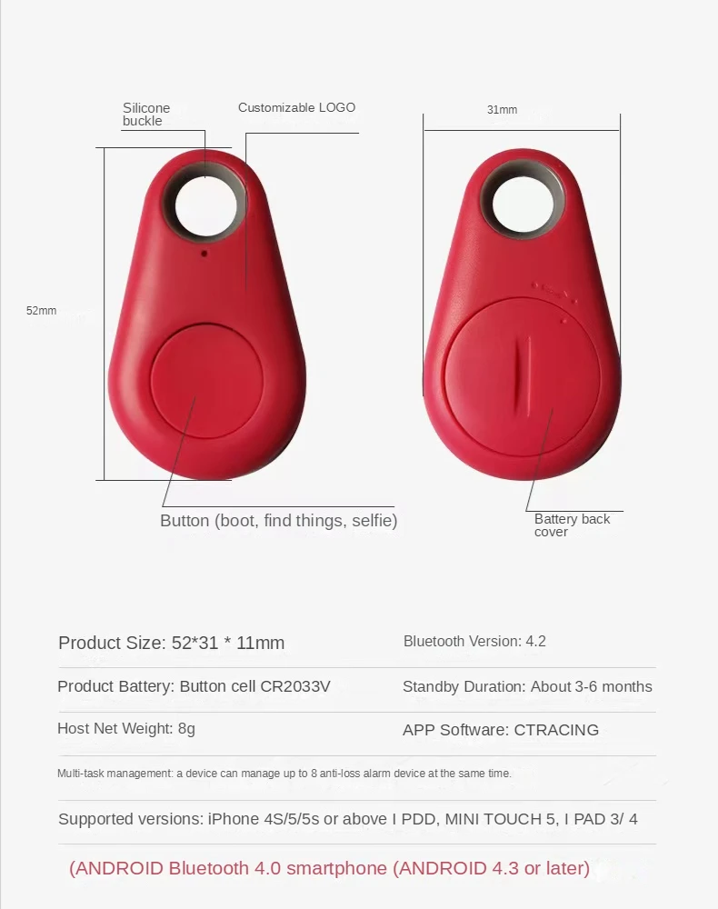 Wireless GPS Smart Tracker Key Finder Locator, Multicolor Pet GPS Tracker Pet Tracking Device for Kids Car Wallet GPS Tracker