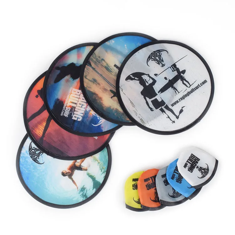 Custom Printing Children Beach Toy Frisbeed Folding Fan Kids Nylon Fabric Flying Disc Foldable With Pouch