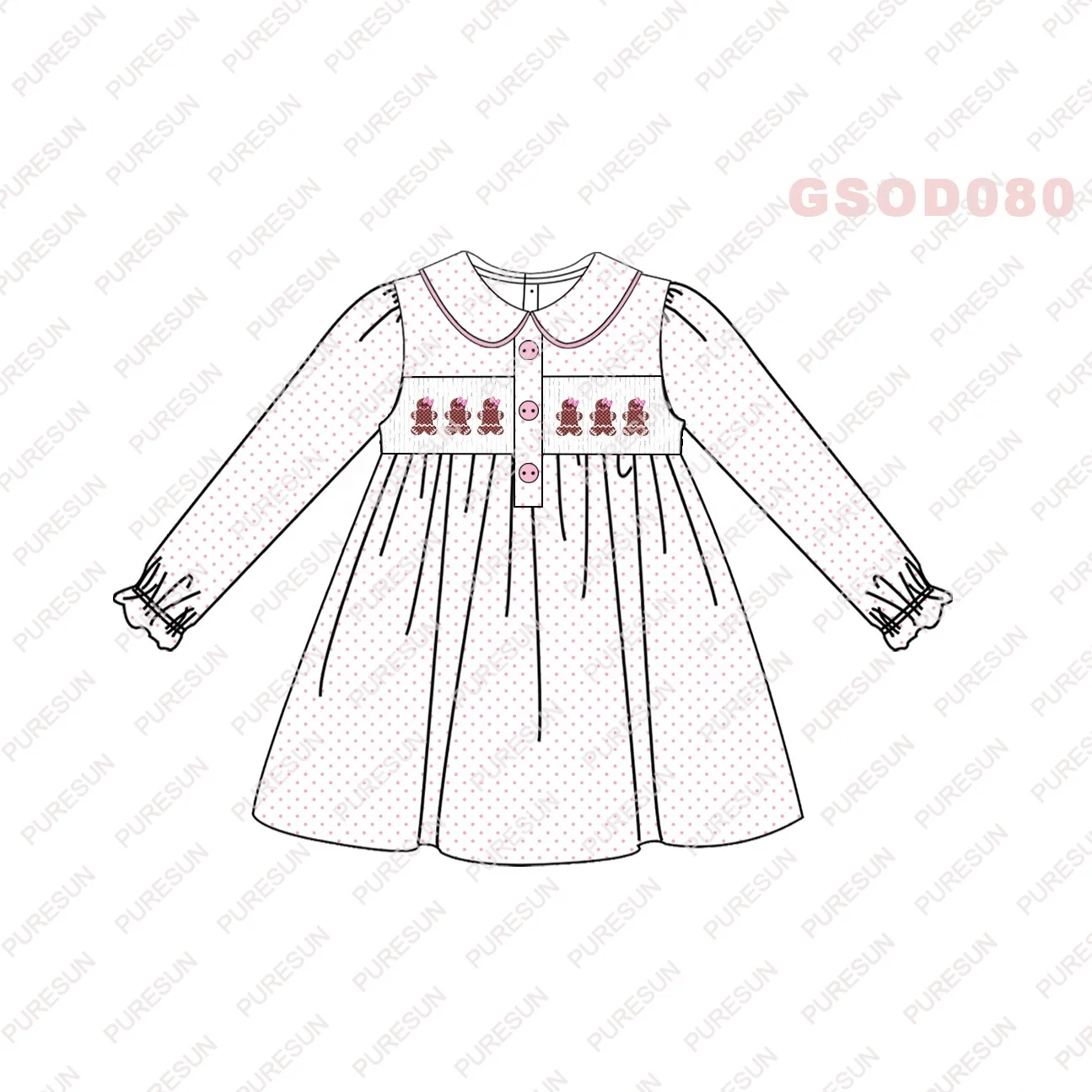 Puresun smocked kids clothing christmas gingerbread smocked children wear fall winter baby girl boutique outfits for custom