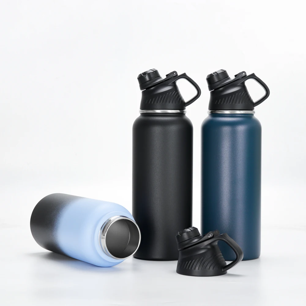 32oz Motivational Fitness Insulated Sport Gym Stainless Steel Sports Water Bottle 1000ml Water With Silicone Straw