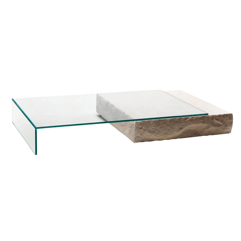 Italian Minimalist Travertine Coffee Table Light Luxury Modern square Living Room Creative Glass Table