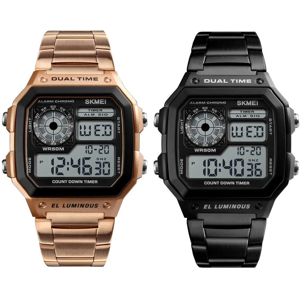Hot Sale Skmei 1335 Japan Movt Reloj Digital Gold Wrist Watch Stainless Steel Waterproof Men Wristwatch