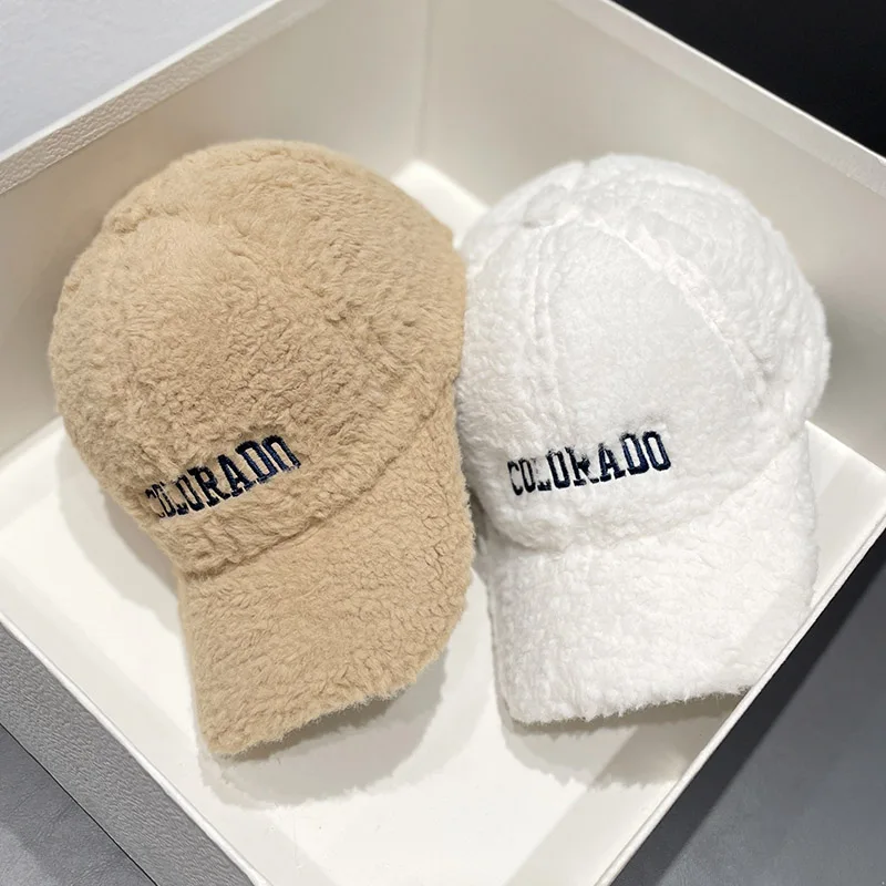 Wholesale 6 Panel Unisex Designer hat Custom embroidery logo Winter Women Lamb Fleece Plush Baseball Cap lamb wool baseball caps