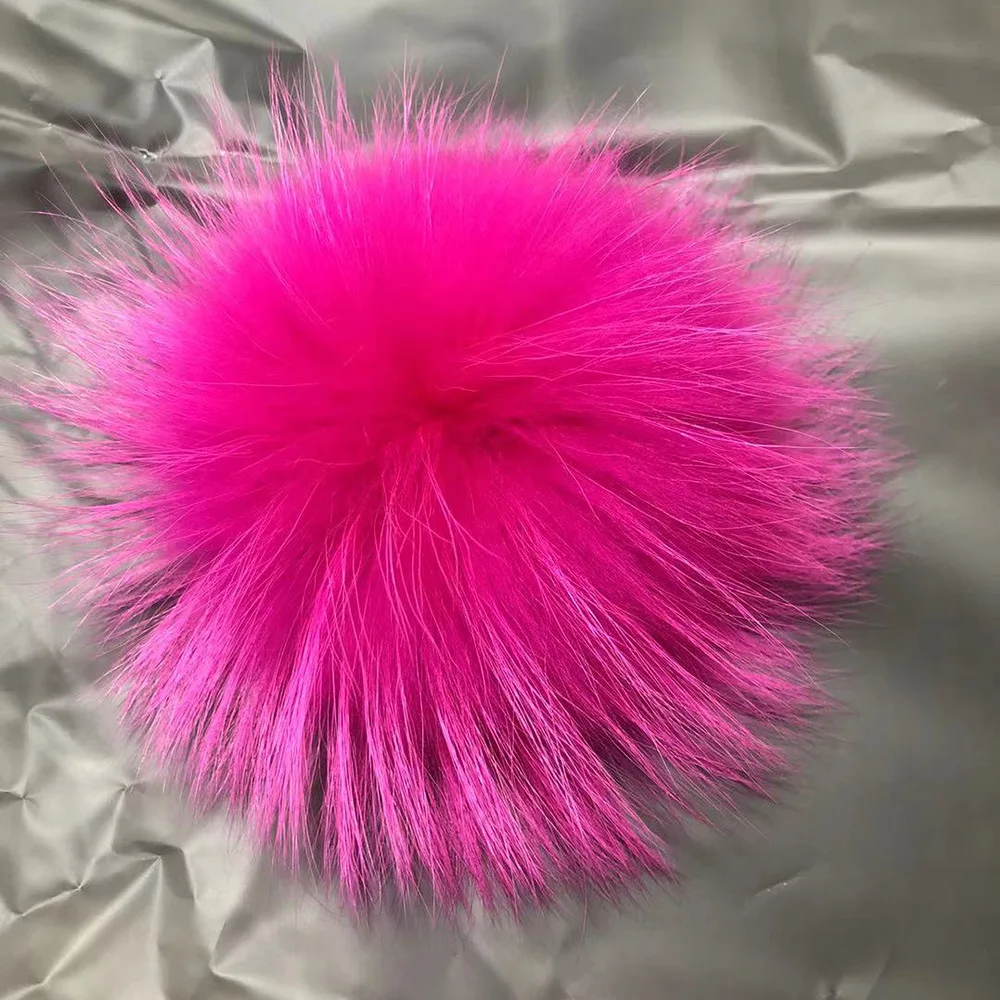 Natural Raccoon Fur Pompom 15 cm real Raccoon Fur Ball  fluffy pom pom Ball With Snap