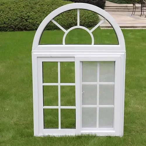 Simple design UPVC/PVC sliding window half round arch windows with arch top