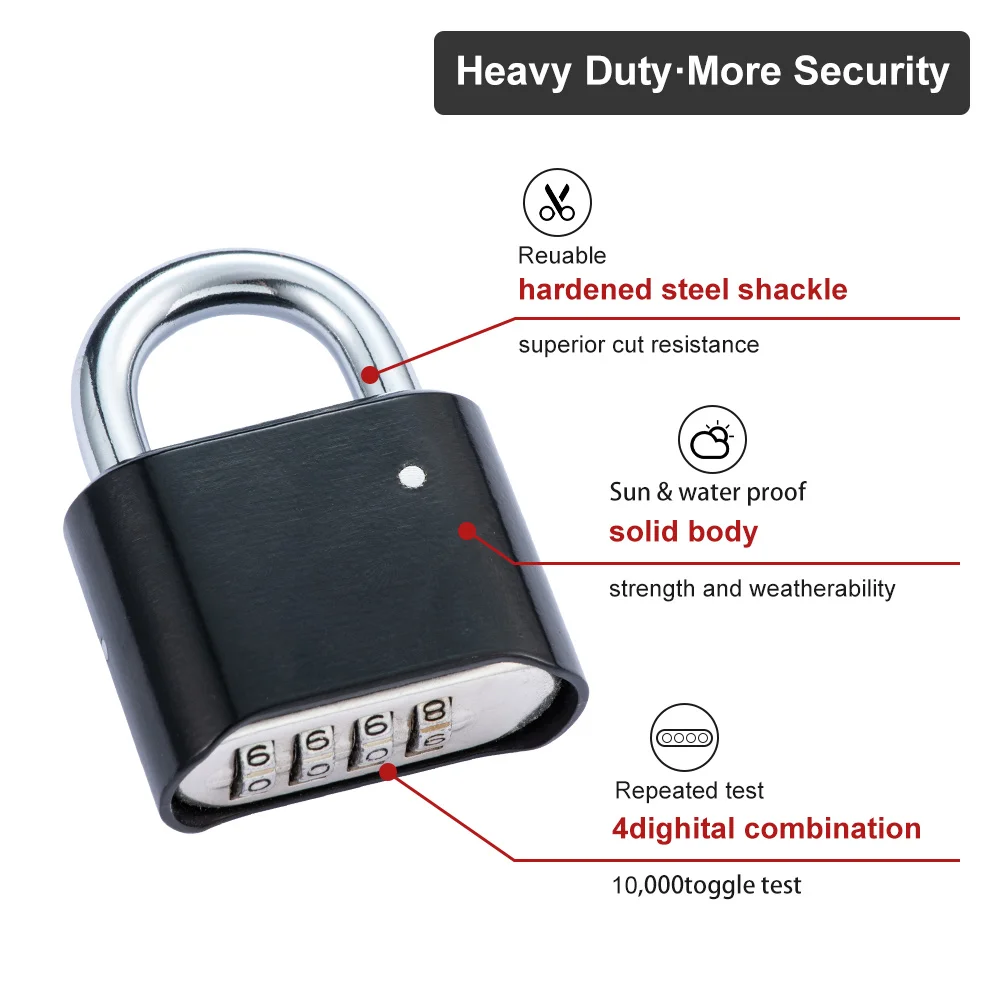 Four combination password lock Black Warehouse, waterproof, Zinc alloy combination padlock