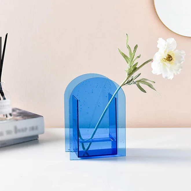 Hot Sale Acrylic Flower Vase Iridescent Vase Acrylic Coloured Vase Floral Container for Living Room Office Decor