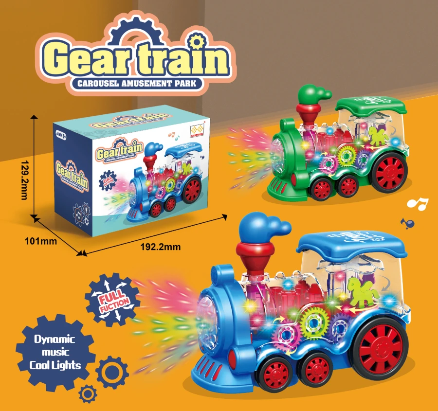 Kids Mini Electric Trains Power Wheel Toy Transparent Universal Gear Train Toy With Light And Music