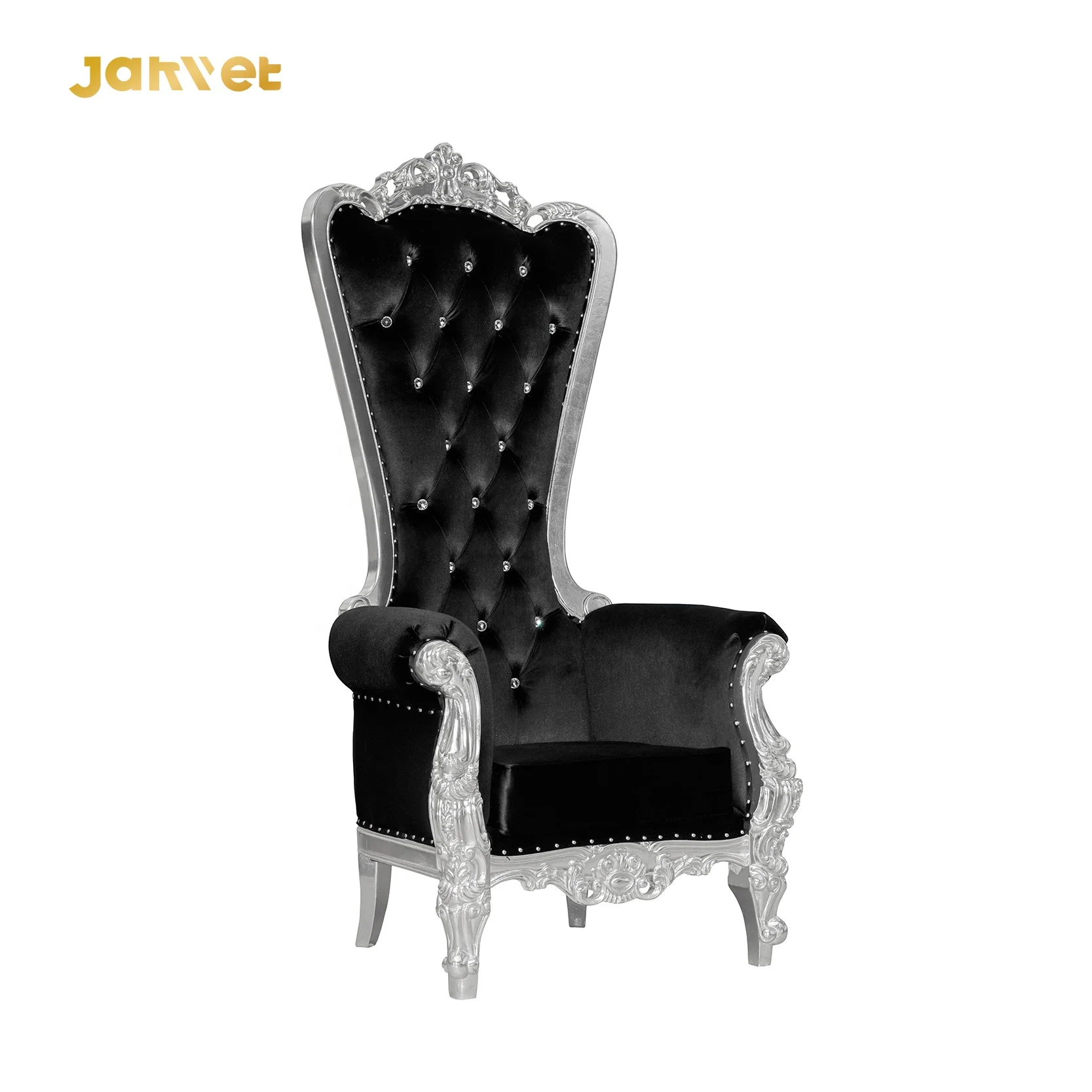 Wholesale Wedding Event High Back Queen Chair Velvet Black and Silver Throne Chairs