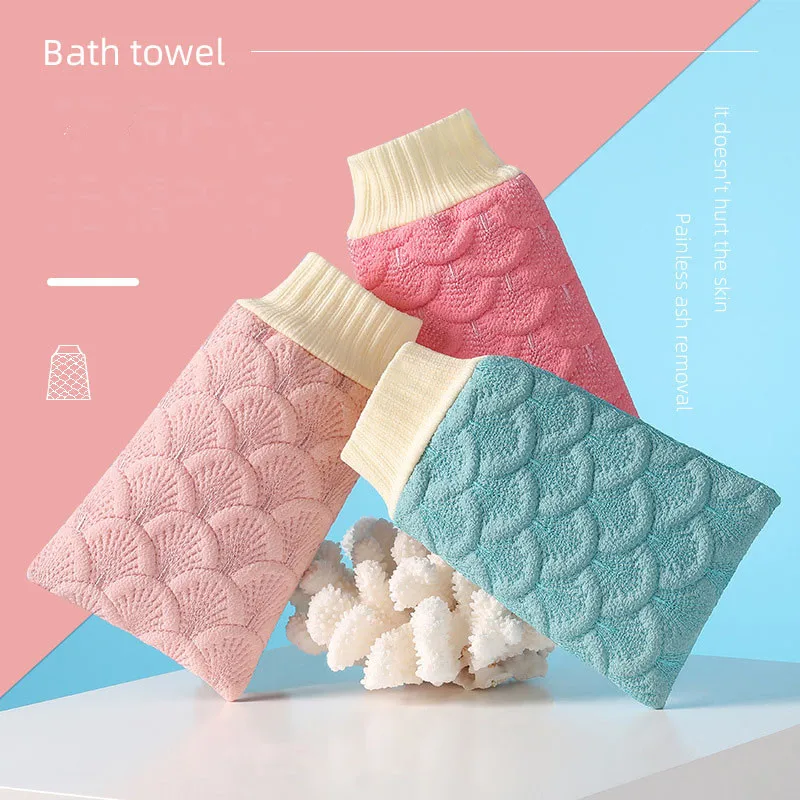 Wholesale Hot Selling Double-sided Use Mermaid Scale Embroidery Bath Mitts Viscose Shower Glove