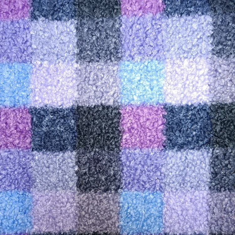 Home Textile Super Soft Blue Custom Color 100% Polyester Plaid Short Sherpa Curly Faux Fur Fabric