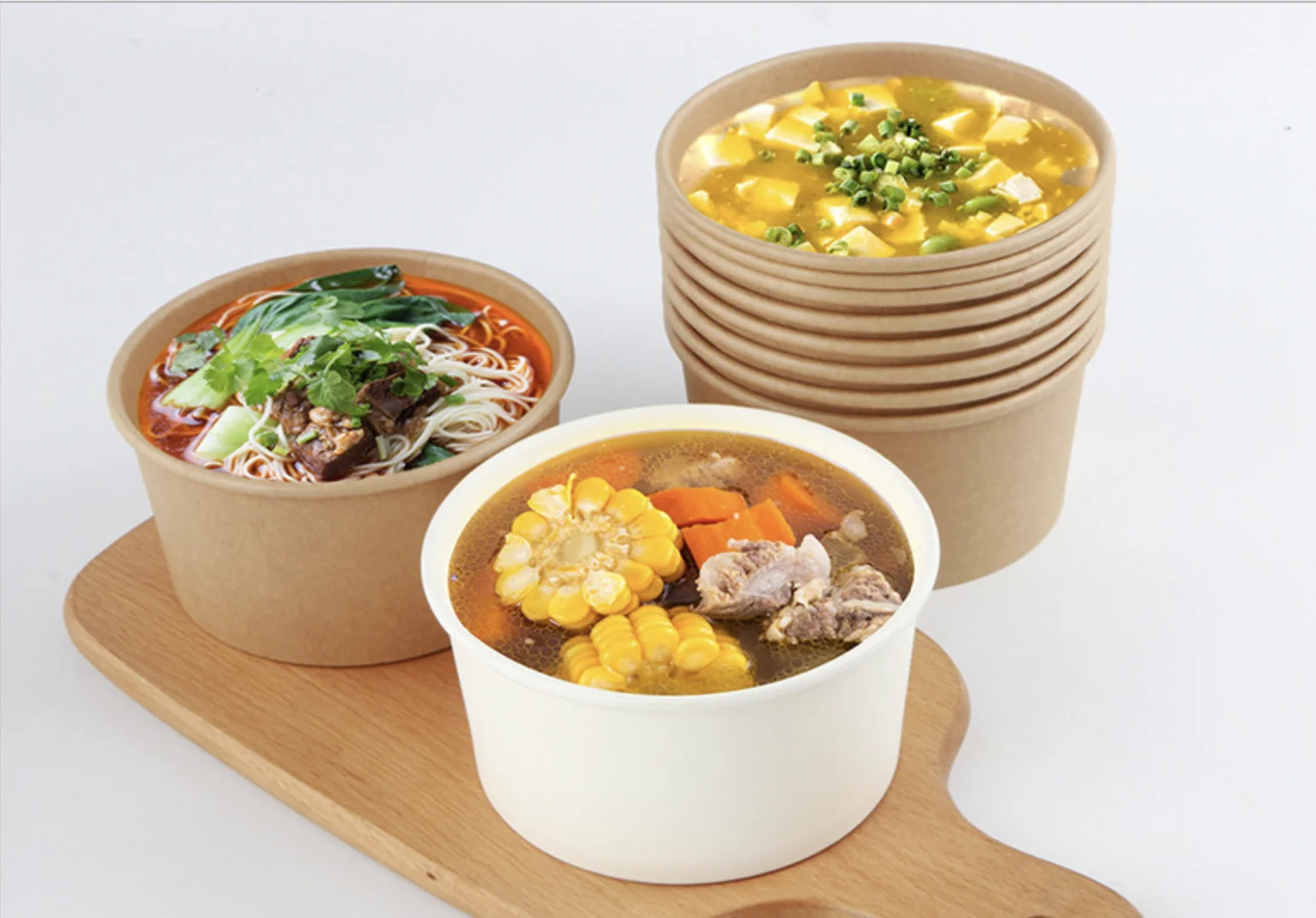 Custom Print Paper Bowls Heatable Induction Rice Soup Salad Disposable Kraft Paper Cup Bowl With Lid Food Packing Containers