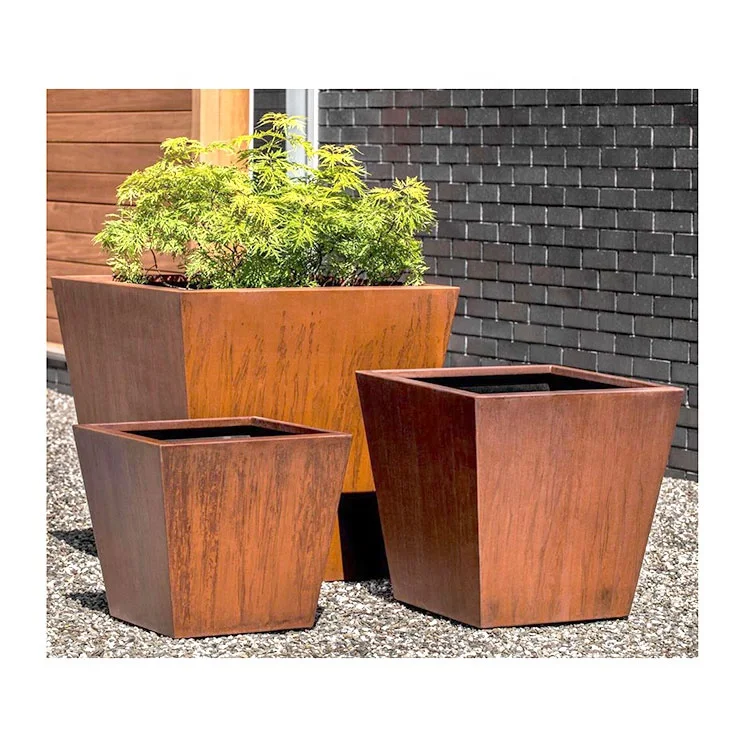 China Factory Made Metal Flower Pot Supplier Customization Decorative Nursery Plant Pots Corten Steel Plant Pots Flower Planter