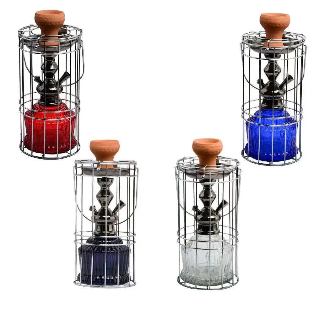 High Quality Hookah Set Aluminum Cage Glass Bottle sheesha hookah Mini Maya Hookah With Cage Wholesale Smoking Accessories
