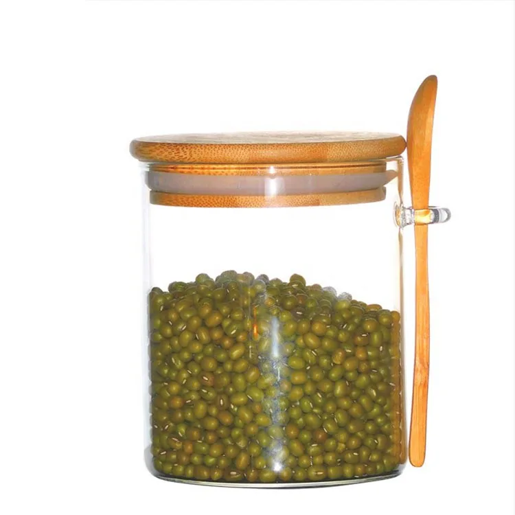 Borosilicate Round Glass Storage Jar Set Canister With Airtight Bamboo Wood Lid