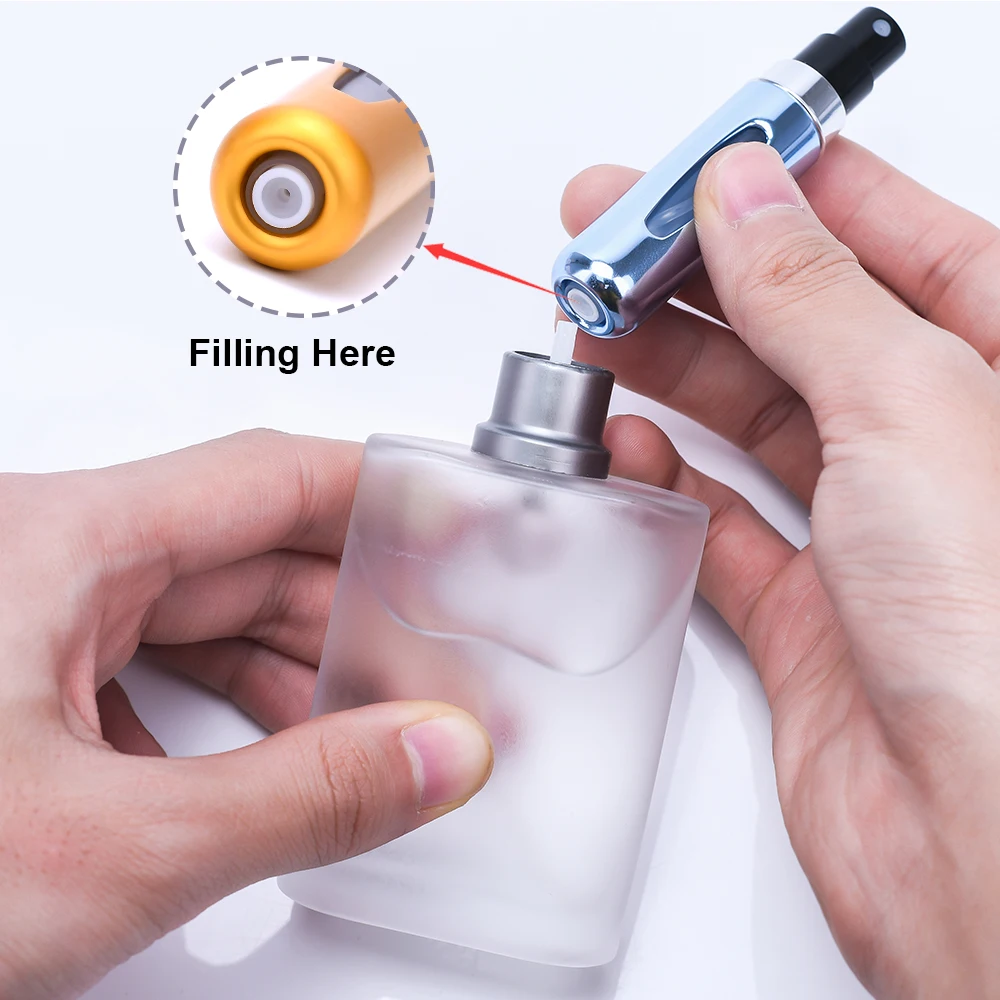Mini aluminum perfume bottle 5ml 8ml colorful portable travel refillable perfume atomizer bottle bottom filled perfume bottle