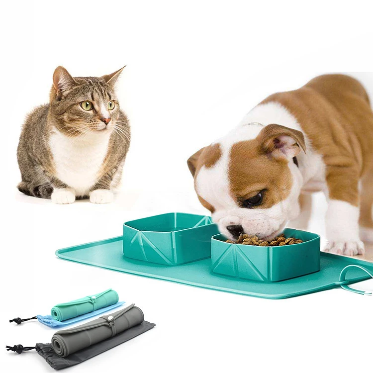 Newest Portable Pet Cat Foldable Double Silicone Feeding Water Bowl Outdoor Travel Collapsible Pet Dog Food Feeder Bowls