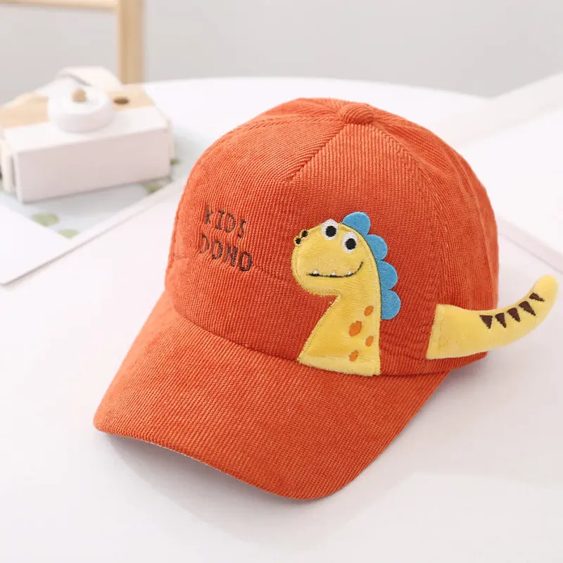 Cartoon Embroidered Dragon Charms Baseball Cap for Kids Spring Autumn Corduroy Sun Hat