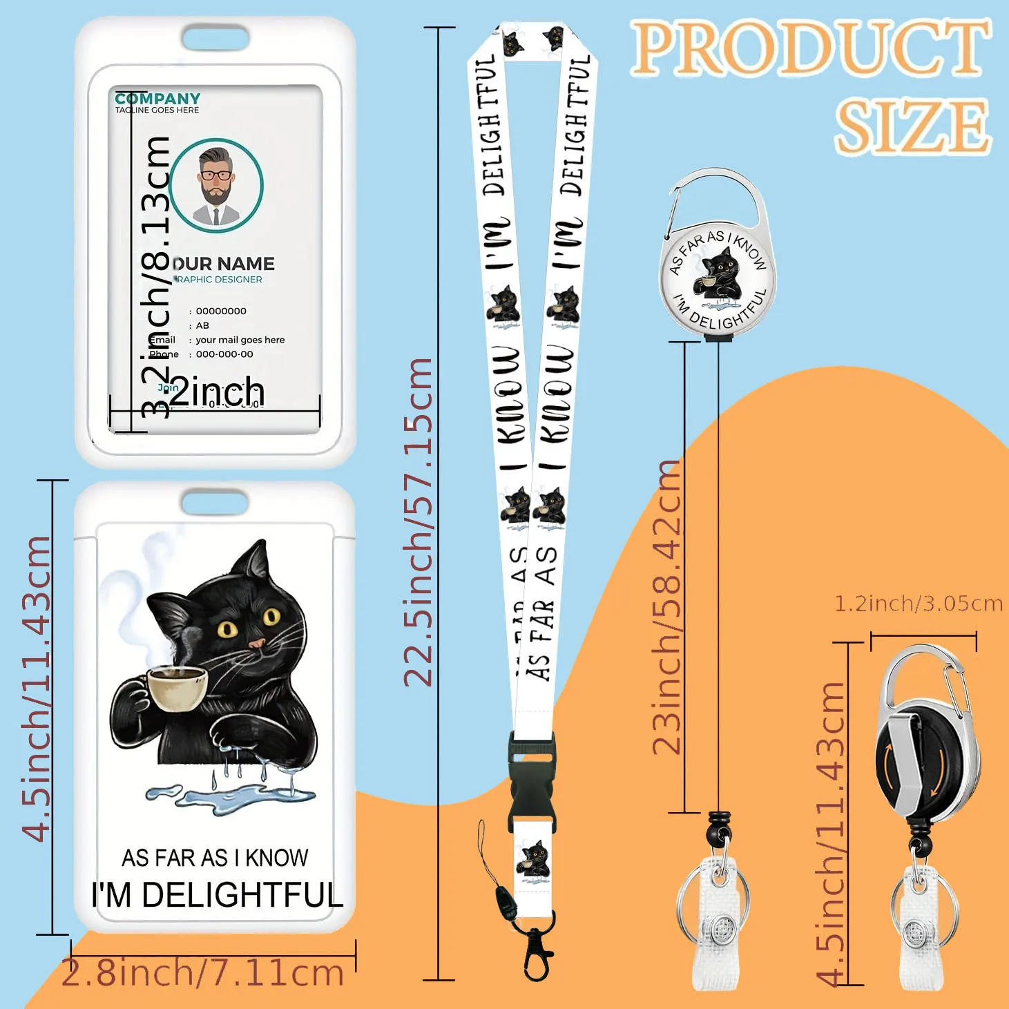 Funny Cat Lanyards for ID Badges ID Badge Holder Retractable Lanyard ID Holder with Badge Reel lanyard