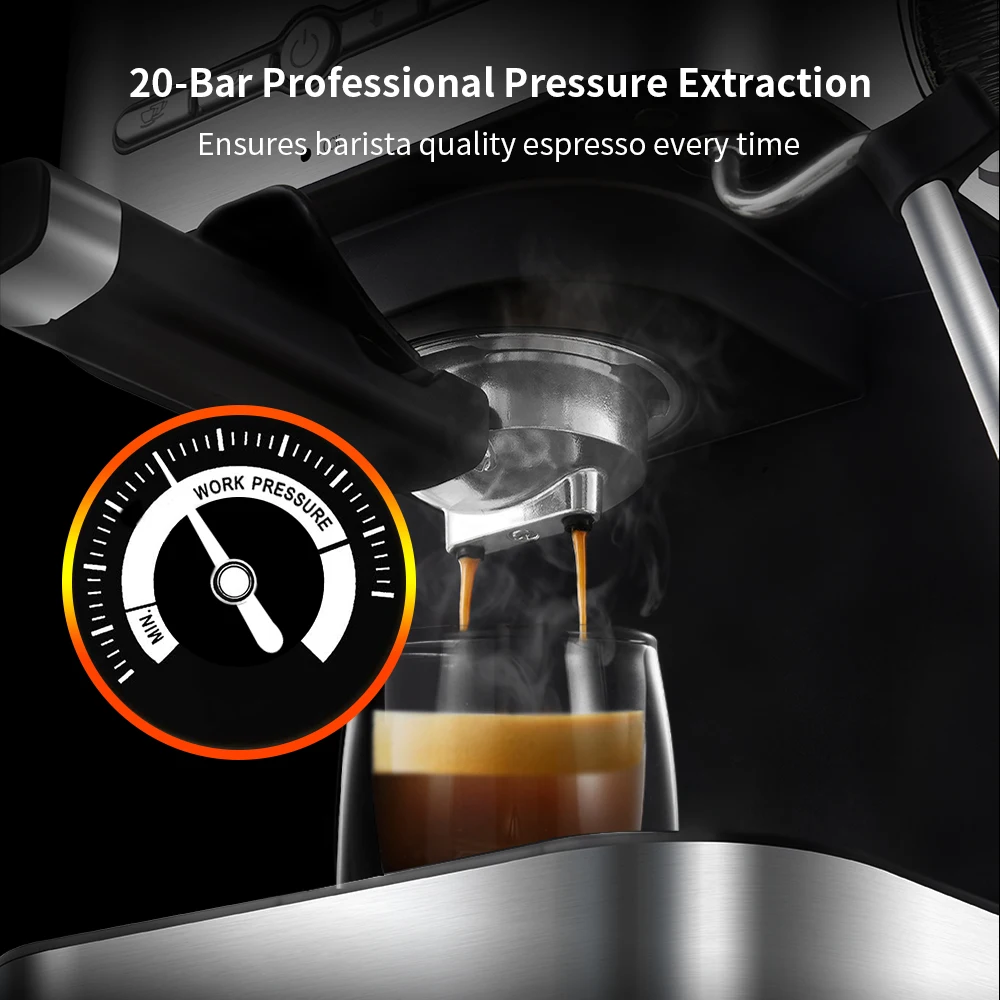 BioloMix 20 Bar 1050W Semi Automatic Espresso Coffee Machine Coffee Maker with Milk Frother Cafetera Cappuccino Hot Water Steam