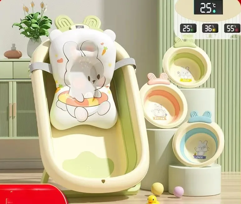 Western Customize Logo Plastic Adult Folding Bath Tub Plastic Newborn Temperature Shower Kids Folding Stand Bath Tub Set