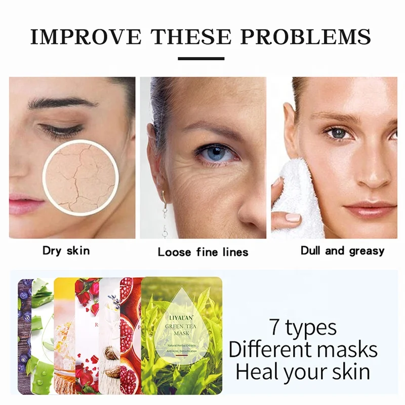 OEM Korean Skin Care Facial Mask Set Natural Plant Fruit Extract Moisturizing Whitening Face Sheet Mask