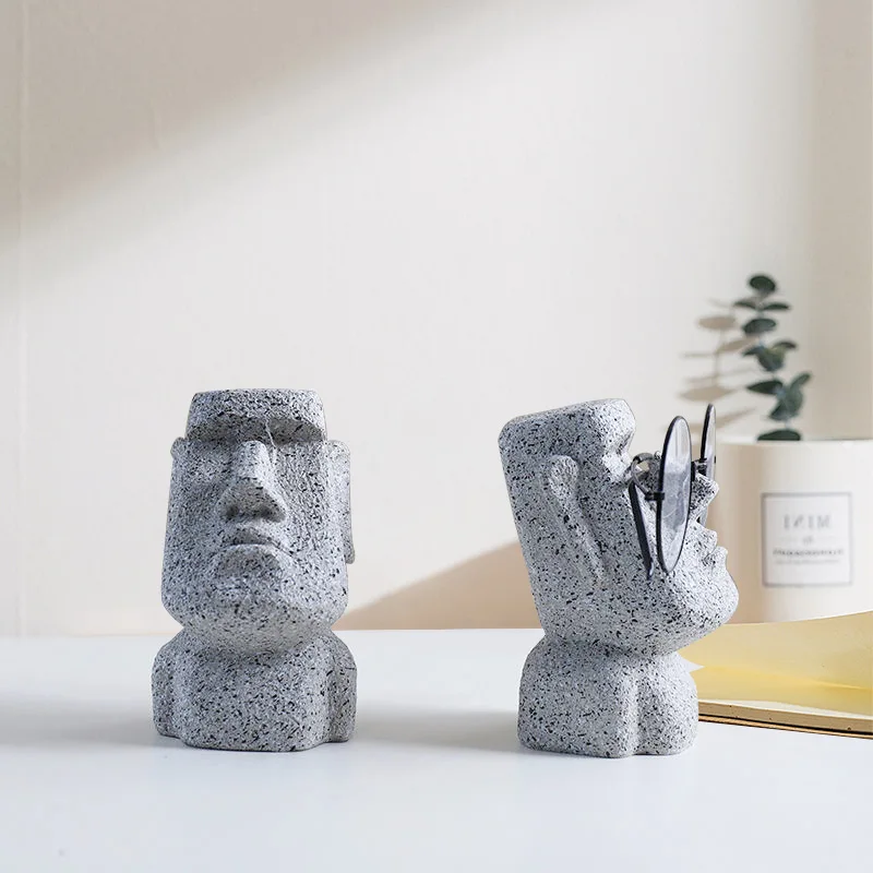Wholesale Resin Easter Island Moai Monolith Statue Eyeglasses Display Stand Desktop Pen Holder
