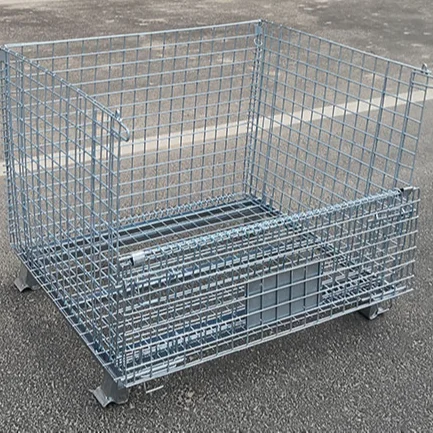 Foldable Warehouse Basket Lockable Stillage Pallet Secure Collapsible Wire Mesh Container Metal Storage Cages With Wheels