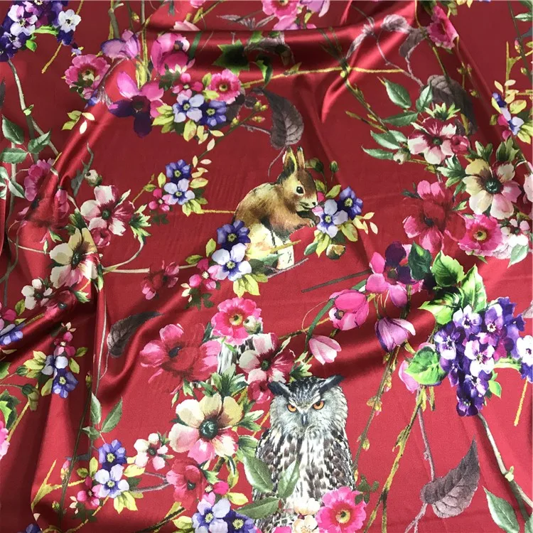 Animal Floral Print Silk Viscose Spandex Fabric Satin Fabrics 16mm Viscose Fabric (62540174960)