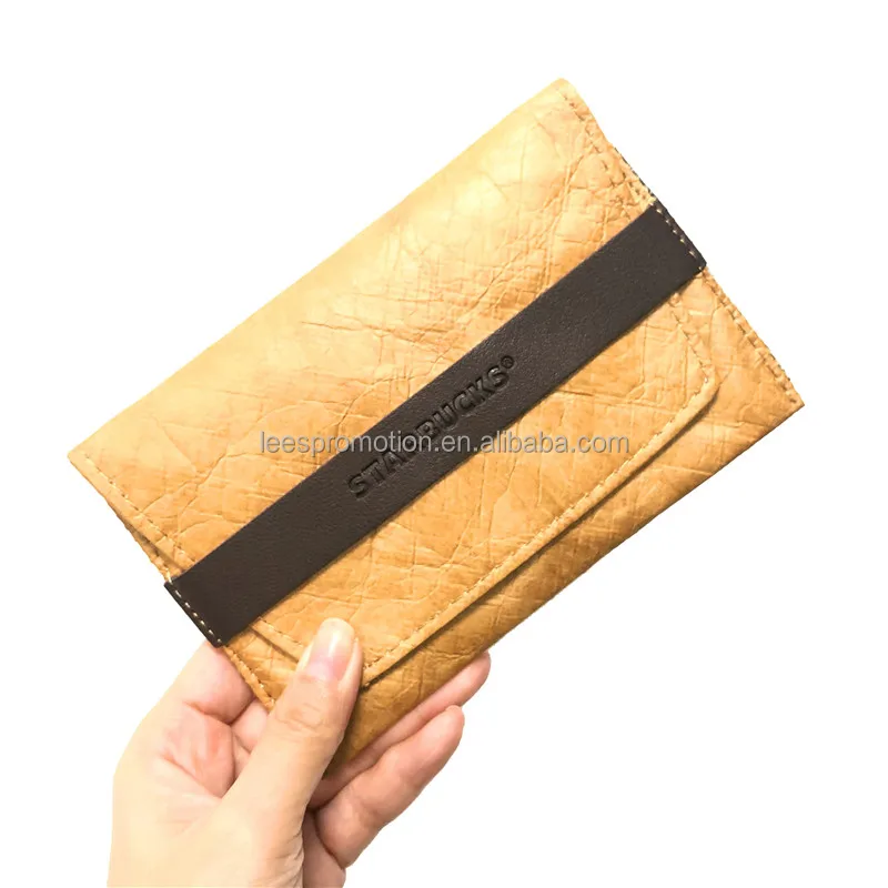 High Quality Fashion Badge Bag Khaki Tyvek And Brown PU PVC Leather Occupy Little Space Card Holder Unisex Change Wallet