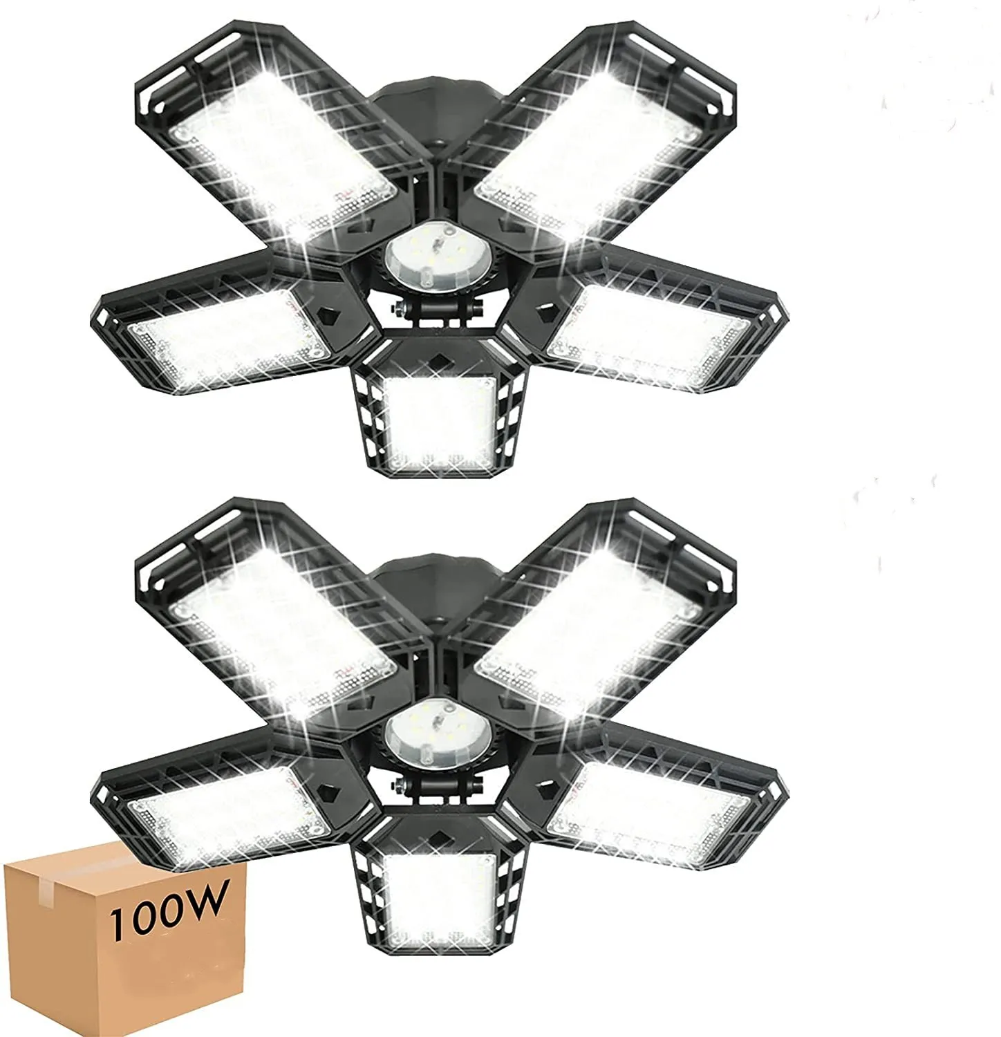 Garage Light Ceiling LED 100W Deformable Ceiling Light Fixture 6000K Adjustable five leaf  adjustable  Panels 10000LM