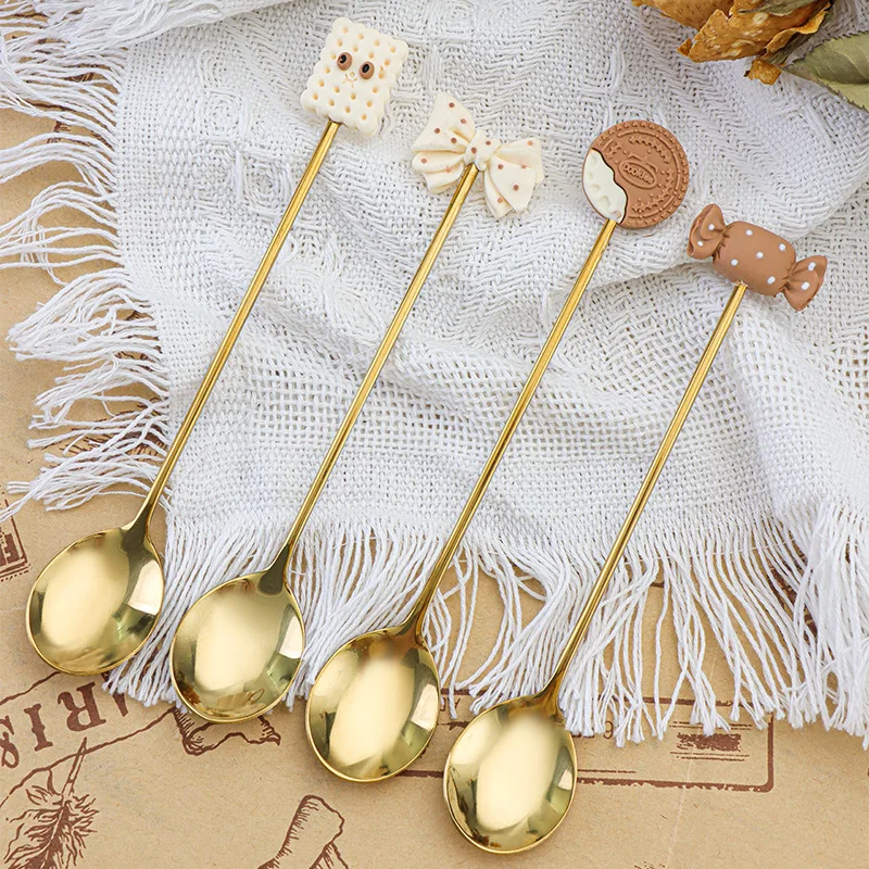 New 304 stainless steel dessert spoon cute cartoon cookies household ice cream spoon