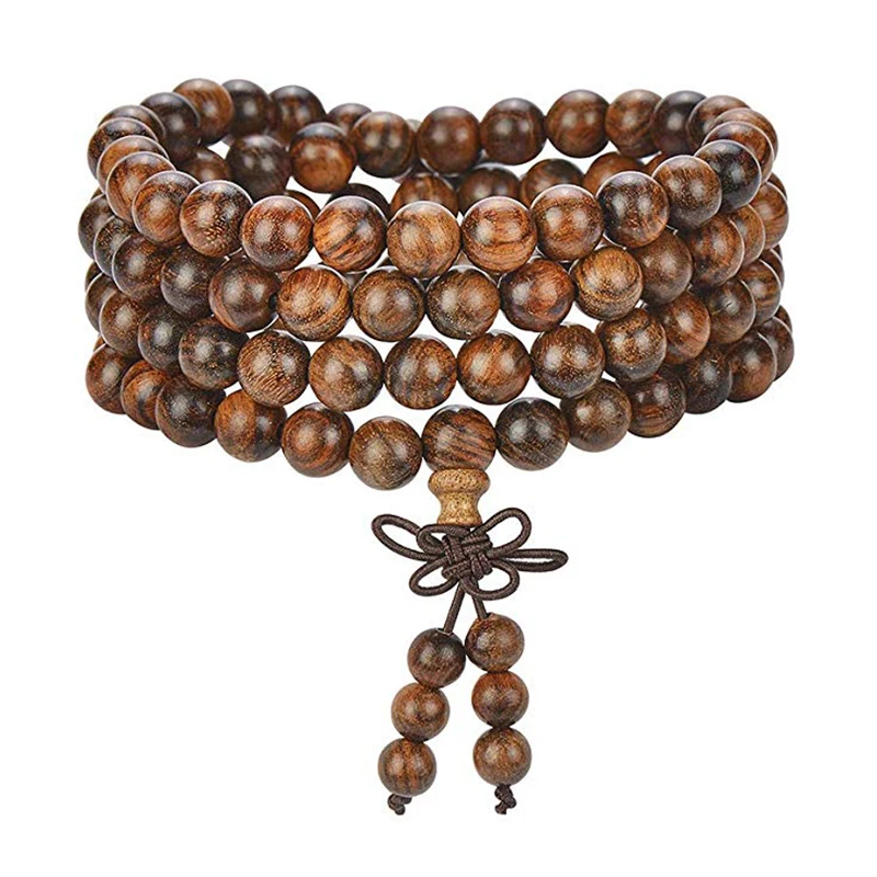 Peaceful 8mm 108 Pieces Wooden Beads Buddhist Prayer Mala Necklace Bracelet