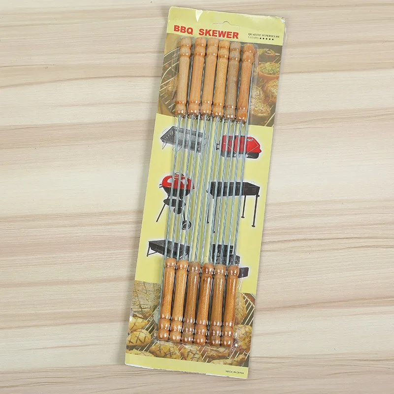 fournisseur alibaba good quality wooden handle circular needle skewers  bbq tools outdoor fork 12 pcs set
