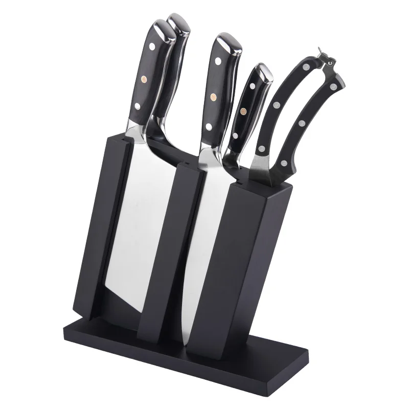 Amazon Hot 6PCS Full Tang Sharp 5CR15MOV Kitchen Chinese Cleaver Knife Set Scissor with wooden knife holder in stock