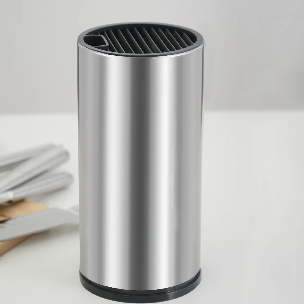 Factory OEM 8 Inch Silver Water Drain Easy Cleaning Chef Kitchen Knife Set Round Stainless Steel Universal Knife Block Holder