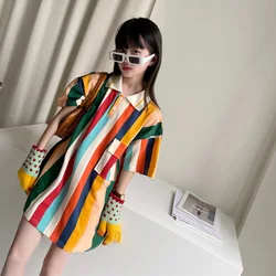 2022 New Fashion Children Girl Colorful Striped Sport Casual Dress 5-15 Years