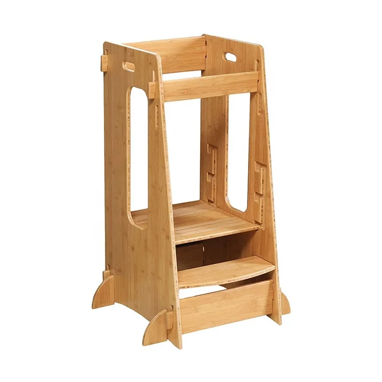 High quality bamboo adjustable platforms step stool children potty training