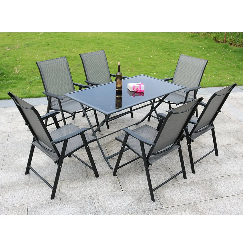 Summer Time Portable Tropical Furniture Set Garden Folding Outdoor Umbrella Table And 6 Chairs