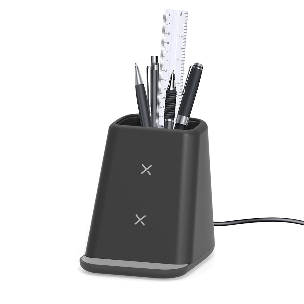 Promotional Desktop Pen holder Phone wireless charger holder Wheat Straw Pencil cup with USB ports