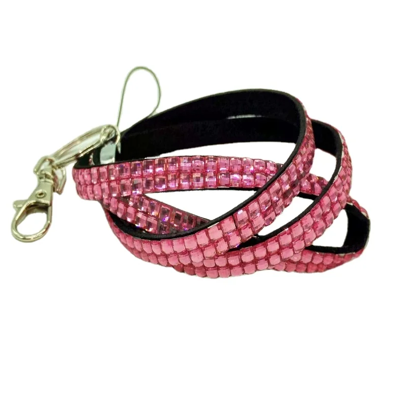 
Rhinestones and fiber Material Shiny Fashion bling Rhinestone lanyard pink with hook wholesales price for stock 