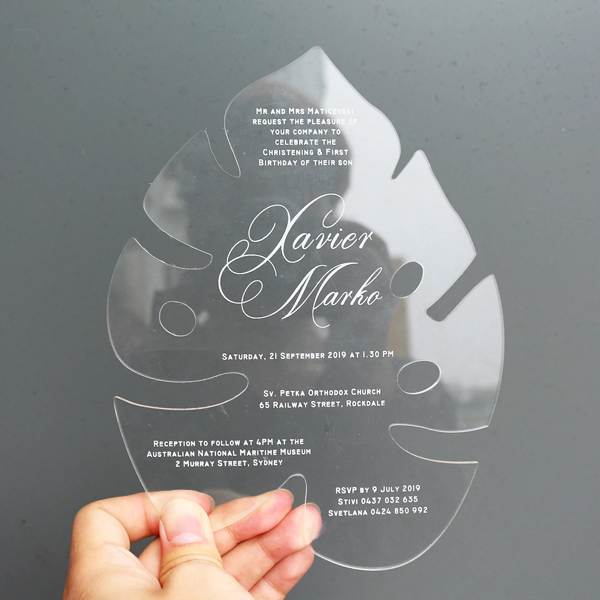 Creative Custom Shape Hindu Wedding Invitation Cards Clear Acrylic with Gold Foil Edge Envelope