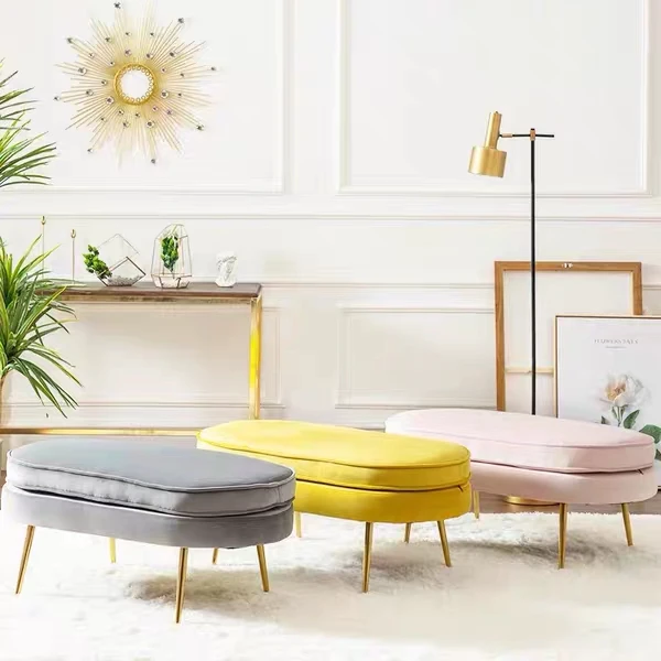 High Quality Living Room Furniture Pink Velvet Fabric Upholstered Pedal Pouf Stool