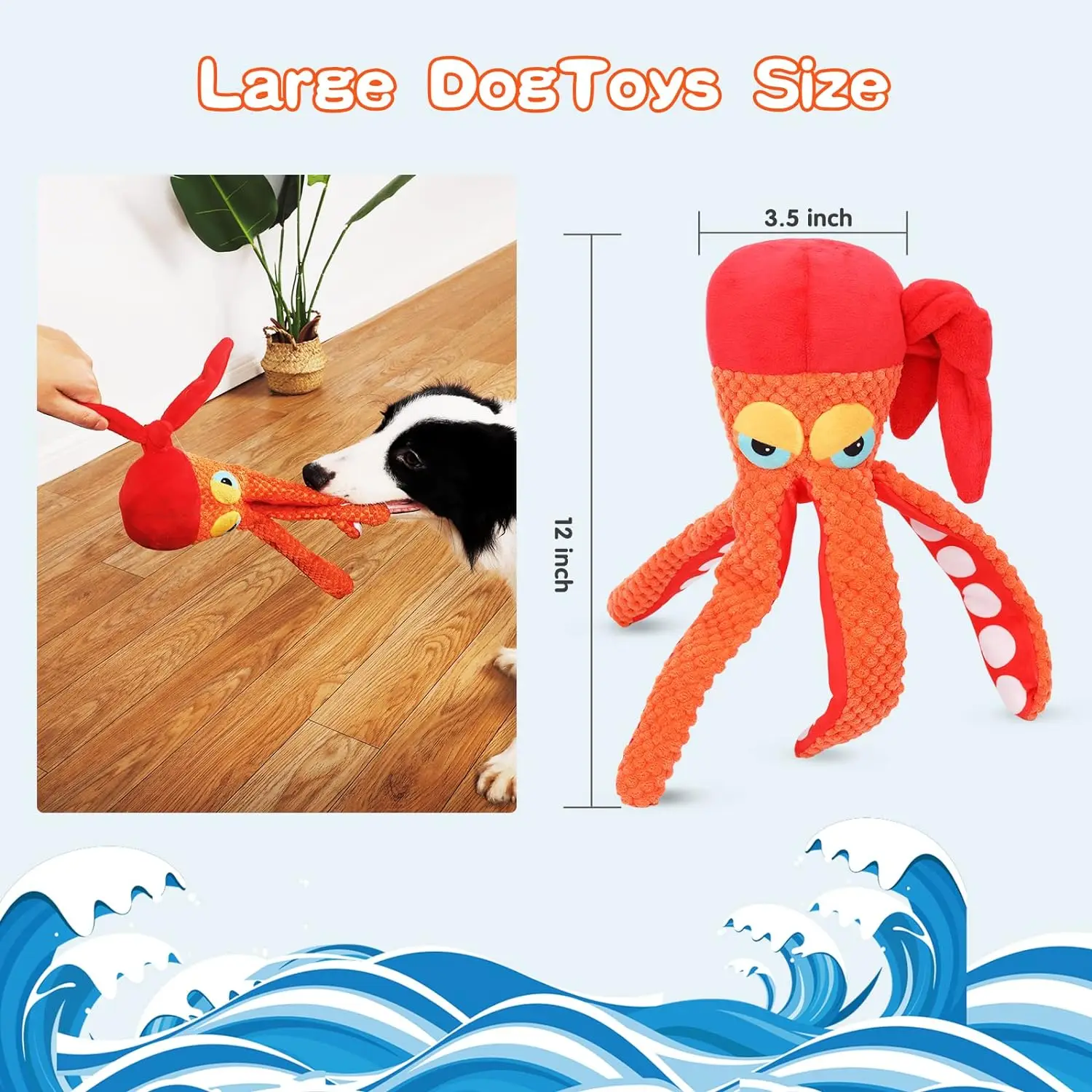 Wholesale Durable Crinkle Paper Squeaky Octopus Dog Toy Custom Design Plush Dog Chew Toy